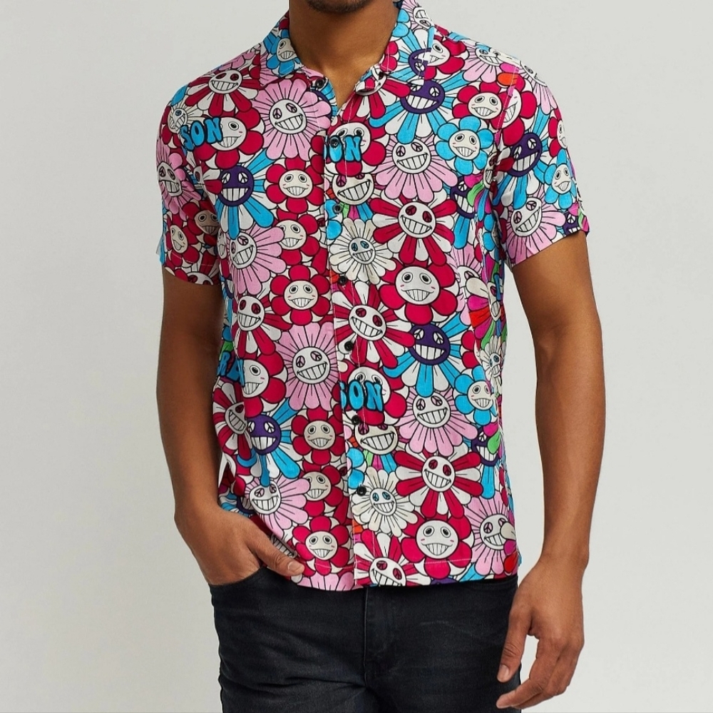 Reason Brand Sunflower All Over Print Button Down Shirt NWT Size XL BZ-3196